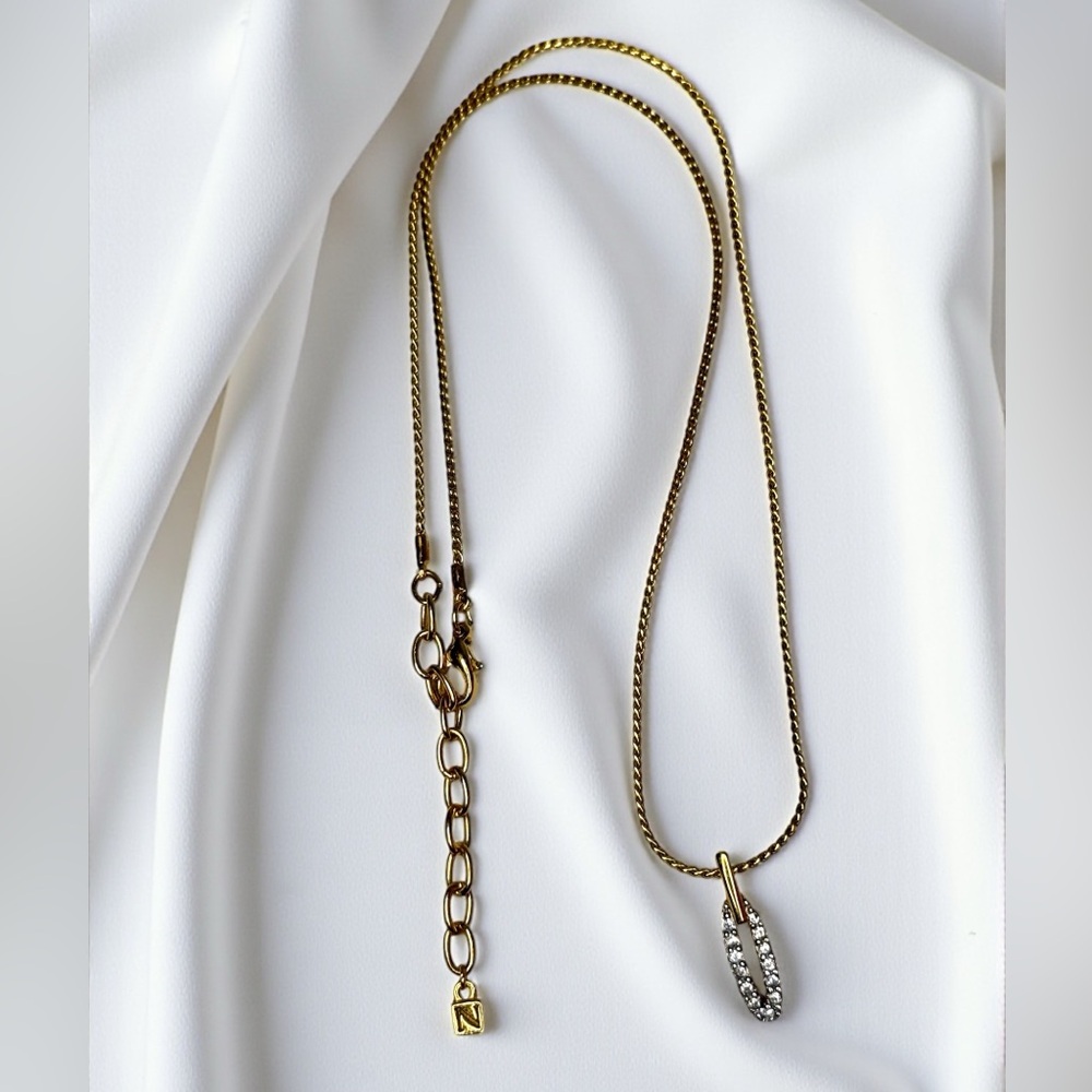 Nina Ricci 22K Gold Plated Necklace – Pave Swarovski Crystal Pendant – NWOT